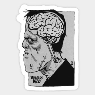 Frankenstein Brain - black and white Sticker